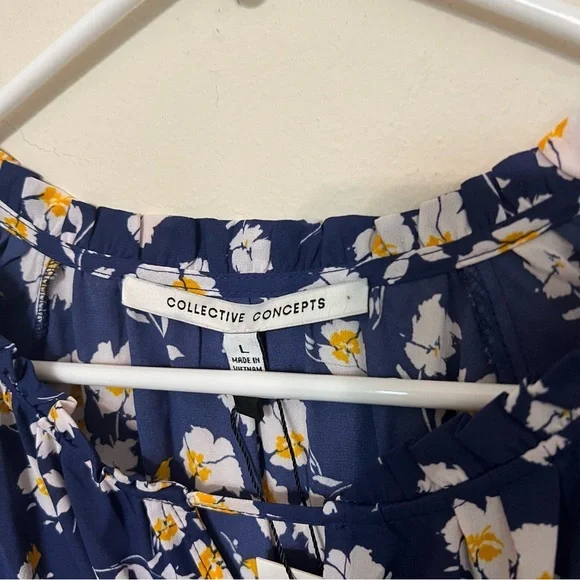 NWT Collective Concepts Blue Floral Quarter Peasant Sleeve Midi Dress Sz Large - Picture 5 of 7